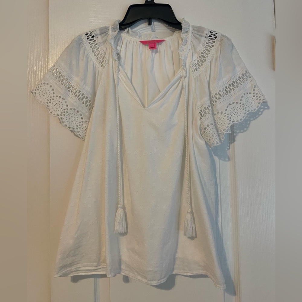 Lilly Pulitzer Cream Blouse with Lace Details